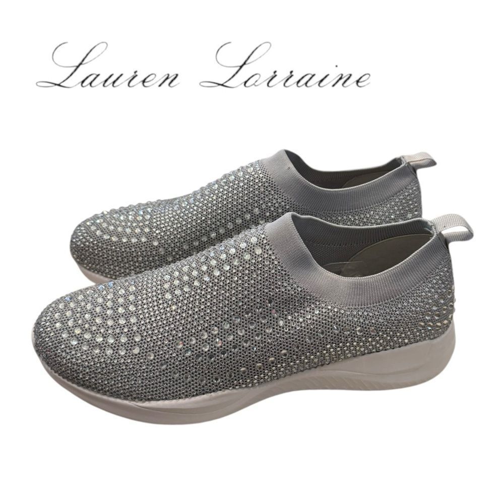 New Lauren Lorraine Carmi Glittering Silver Rhinestone Slip-On Sneakers 10